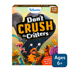 Board game box for Dont Crush The Critters with colorful cartoon critters and a large boot