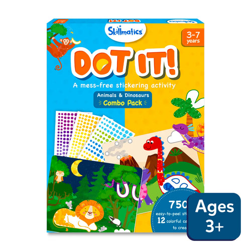 Skillmatics Dot It Animals & Dinosaurs Sticker Activity Pack for Kids Ages 3-7