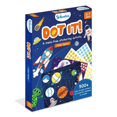 Dot It Outer Space mess-free sticker art set with 500+ stickers and colorful canvases