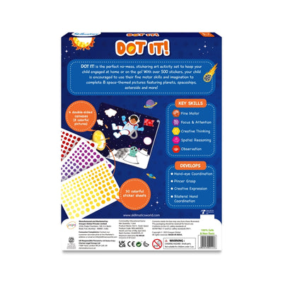 Space-themed Dot It sticker art activity set for children ages 3 to 7