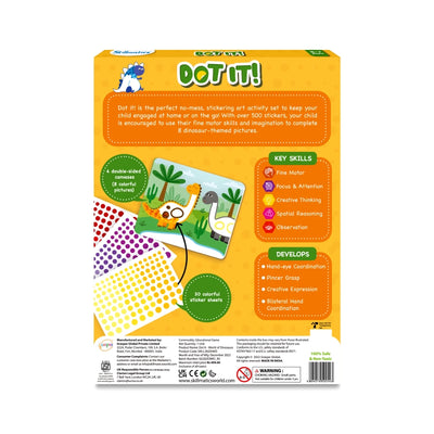 Children’s dinosaur sticker art activity set from Dot it! World of Dinosaurs for ages 3-7