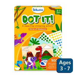 Children’s dinosaur-themed sticker activity kit from Dot it! World of Dinosaurs