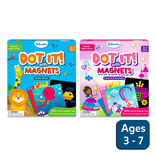 Two Dot It With Magnets magnetic activity sets for children ages 3-7 displayed in product image