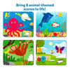 Four colorful illustrated animal puzzle boards from Dot it Wild Farm Underwater Animals for ages 3-7