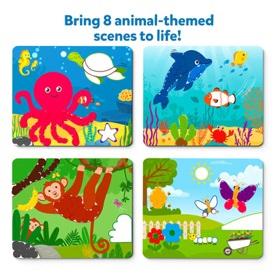 Four colorful illustrated animal puzzle boards from Dot it Wild Farm Underwater Animals for ages 3-7
