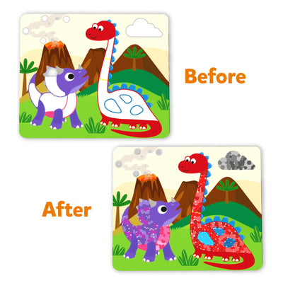 Color-changing dinosaur art set from Dot it! World of Dinosaurs no mess sticker art