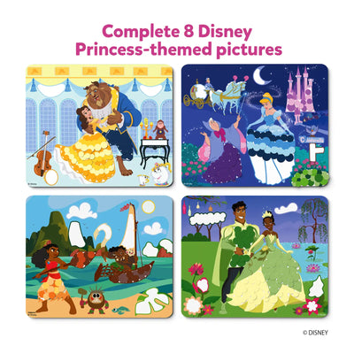 Four Disney Princess-themed jigsaw puzzles from Dot it! Disney Princesses sticker art set