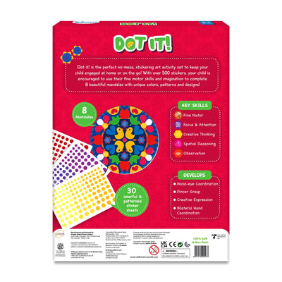 Vibrant red Dot it Mandala Art activity kit for children with dot sticker mandala designs