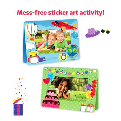 Decorated photo frames for children’s art activities from Dot it! No Mess Sticker Art kit