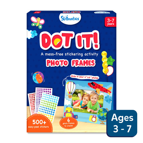 Children’s activity kit for creating photo frames with over 500 easy-peel stickers in Dot it! No Mess Sticker Art