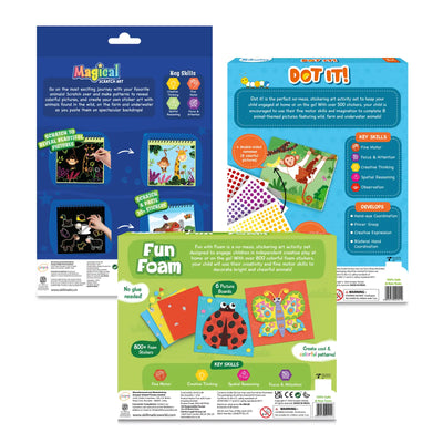 Three children’s activity kits for creative fun from The Ultimate Animal Art Bundle for ages 3-8
