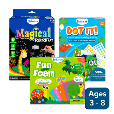 Skillmatics art and activity kits for children ages 3-8 including Magical Scratch Art Dot It and Fun with Foam
