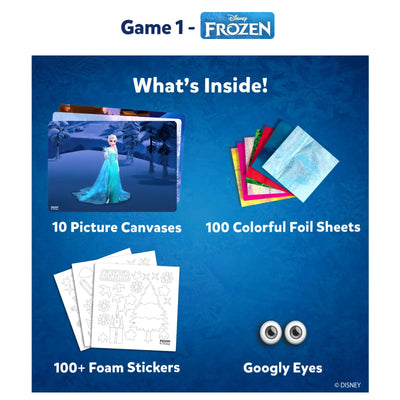Disney Frozen-themed craft kit with canvases foil sheets foam stickers and googly eyes
