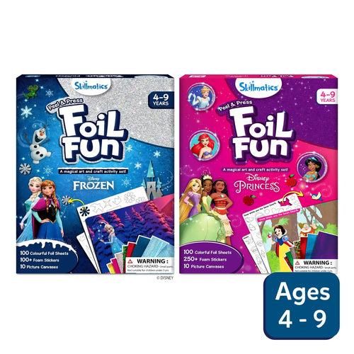Two Skillmatics Foil Fun activity sets with Disney Frozen and Disney Princess characters for ages 4-9