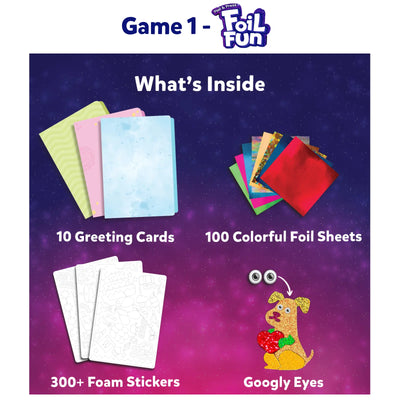 Craft kit with greeting cards colorful foil sheets foam stickers and googly eyes for kids