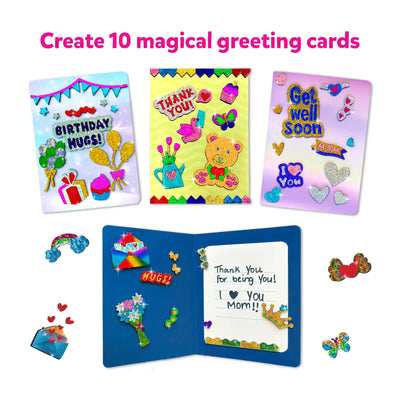 Children’s greeting card making kit with glittery stickers and decorative elements in Foil and Snip Creative Kit