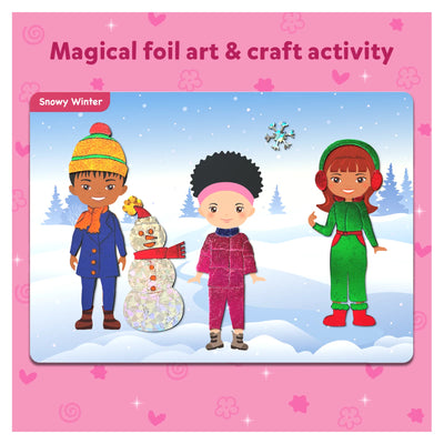 Children’s foil art and craft activity kit with winter-themed characters for ages 4-9