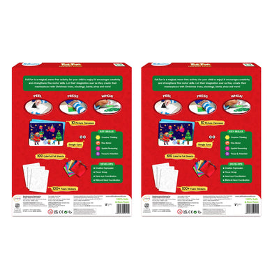Two identical Christmas-themed craft kit boxes for children in the Twice the Foil Fun Holiday Magic Bundle