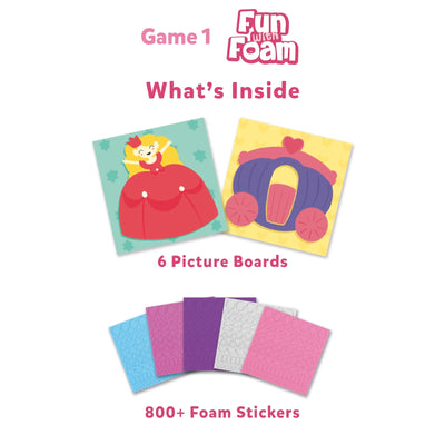 Children’s craft kit with picture boards and foam stickers for Princess and Carriage designs