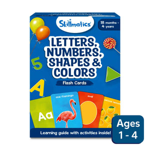 Skillmatics toddler flashcards with letters, numbers, shapes, and colors for ages 1-4