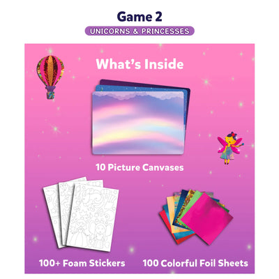 Children’s art activity kit with unicorn and princess themes for ages 4-9