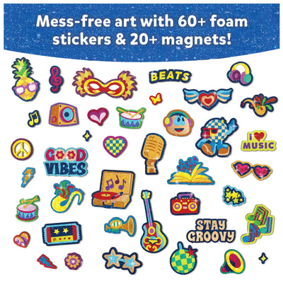 Colorful glittery foam stickers and magnets with music-themed designs for Foil Fun Groovy Beats Magnetic Art Kit