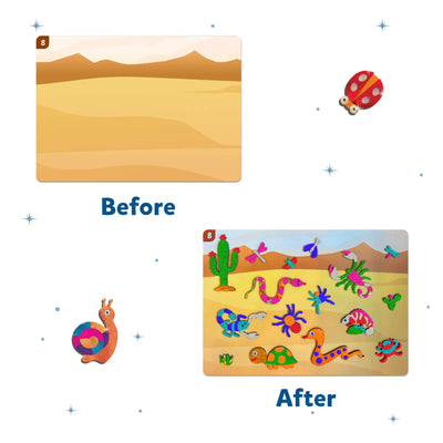 Desert-themed wooden puzzle with animal and plant pieces from Foil Fun Bugs & Butterflies kit