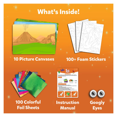 Children’s art kit with canvases stickers foil sheets manual and googly eyes for Dinosaur art