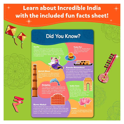 Educational India poster with facts and illustrations for Foil Fun Incredible India art kit