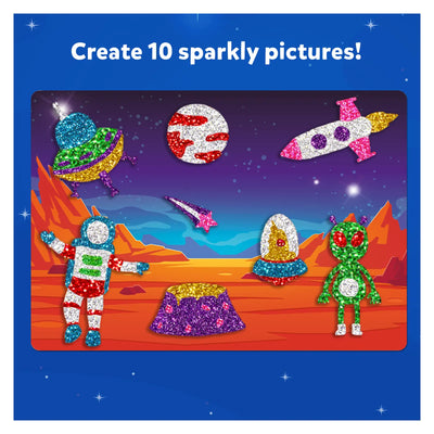 Glitter art set for creating space-themed pictures in Foil Fun Up in Space No Mess Art Kit