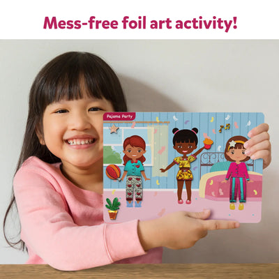 Children’s foil art activity set with paper dolls and accessories for Pajama Party theme