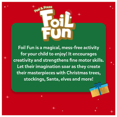 Festive red and green promotional graphic for children’s holiday activity art kit