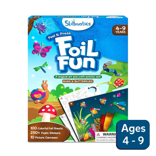 Skillmatics Foil Fun craft kit for ages 4-9 with bugs, butterflies, foil sheets, and stickers