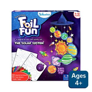 Children’s foil art and craft kit for creating a solar system mobile with no mess
