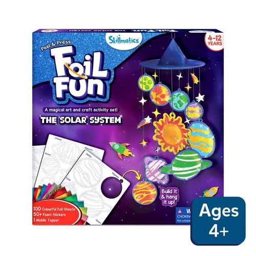 Children’s foil art and craft kit for creating a solar system mobile with no mess