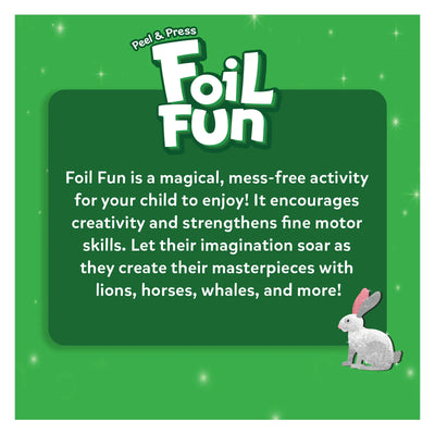 Green promotional card for a child’s activity from Foil Fun World of Animals Art Kit