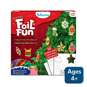 Skillmatics Foil Fun Christmas Ornaments craft kit with foil sheets and golden strings