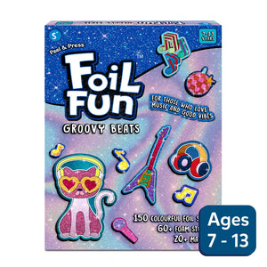 Foil Fun Groovy Beats sticker and craft kit for ages 7 to 13 displayed in Foil Fun Groovy Beats No Mess Magnetic Art Kit