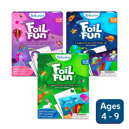 Skillmatics Peel & Press Foil Fun activity kits with unicorns princesses space animals