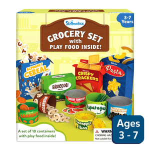 Skillmatics grocery set with 10 play food containers for realistic pretend play ages 3-7