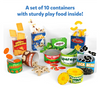 Set of 10 colorful play food containers with assorted pretend food pieces for kids ages 3-7