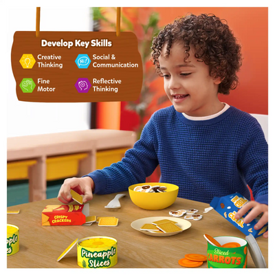 Toy food playset for realistic pretend play to develop children’s key skills