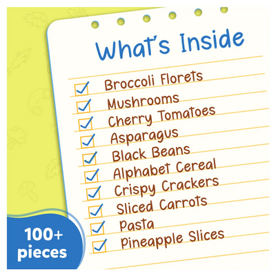Checklist of realistic pretend food items in Grocery Set for Play Food for ages 3-7
