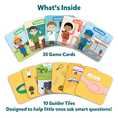 Educational children’s game with career-themed cards and guider tiles for smart questions