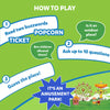 Green infographic illustrating how to play Guess in 10 All Around The Town trivia game