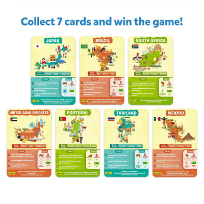 Educational playing cards featuring different countries for Guess in 10 trivia game