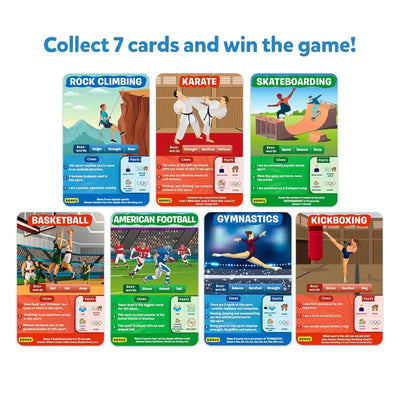 Set of seven collectible sports-themed game cards for Guess in 10 World Of Sports trivia game