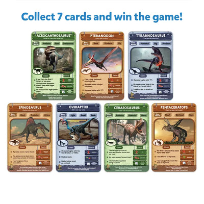 Set of seven collectible dinosaur trading cards from Guess in 10 Deadly Dinosaurs game