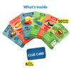Food-themed game cards with clue cards from Guess in 10 Foods Around The World trivia game