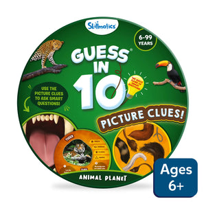 Circular animal-themed picture clues game board for Guess in 10 Trivia Card Game